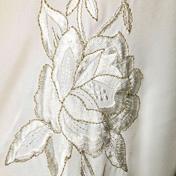 Kathy Cho Women's New Long Sleeve Floral Gold Embroidery Dress Blouse - Picture 9 of 16